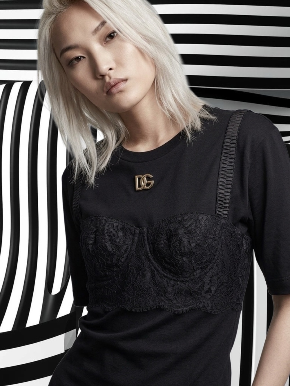 Dolce & Gabbana Black Lace Bra short sleeve T-shirt